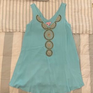 Embroidered Aqua Sleeveless Top